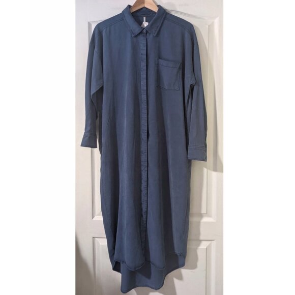 Young Fabulous & Broke | Long Sleeve Midi Shirt Dress In Blue - Picture 1 of 10